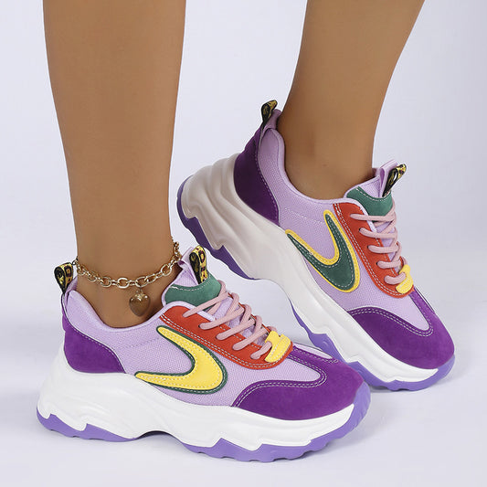 Zapatillas de deporte con cordones de colores mixtos para mujer, zapatos deportivos informales ligeros y gruesos para correr