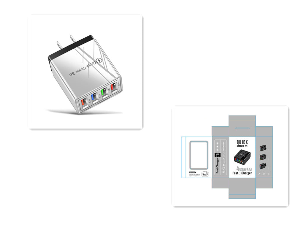 USB 充电器快速充电 3.0 4 手机适配器适用于平板电脑便携式壁式移动充电器快速充电器