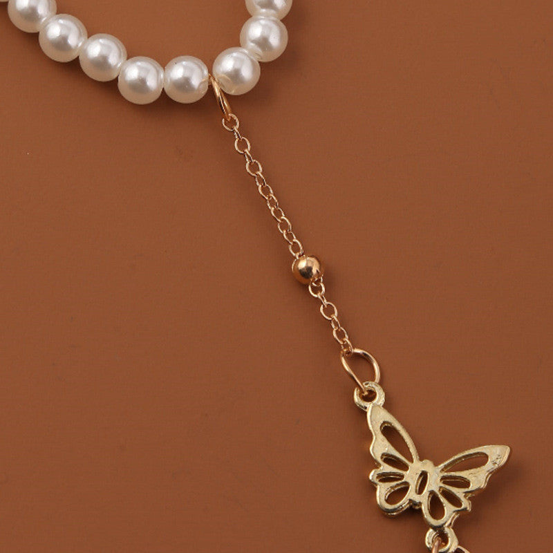 String Of Pearls Chain Butterfly Finger Bracelet