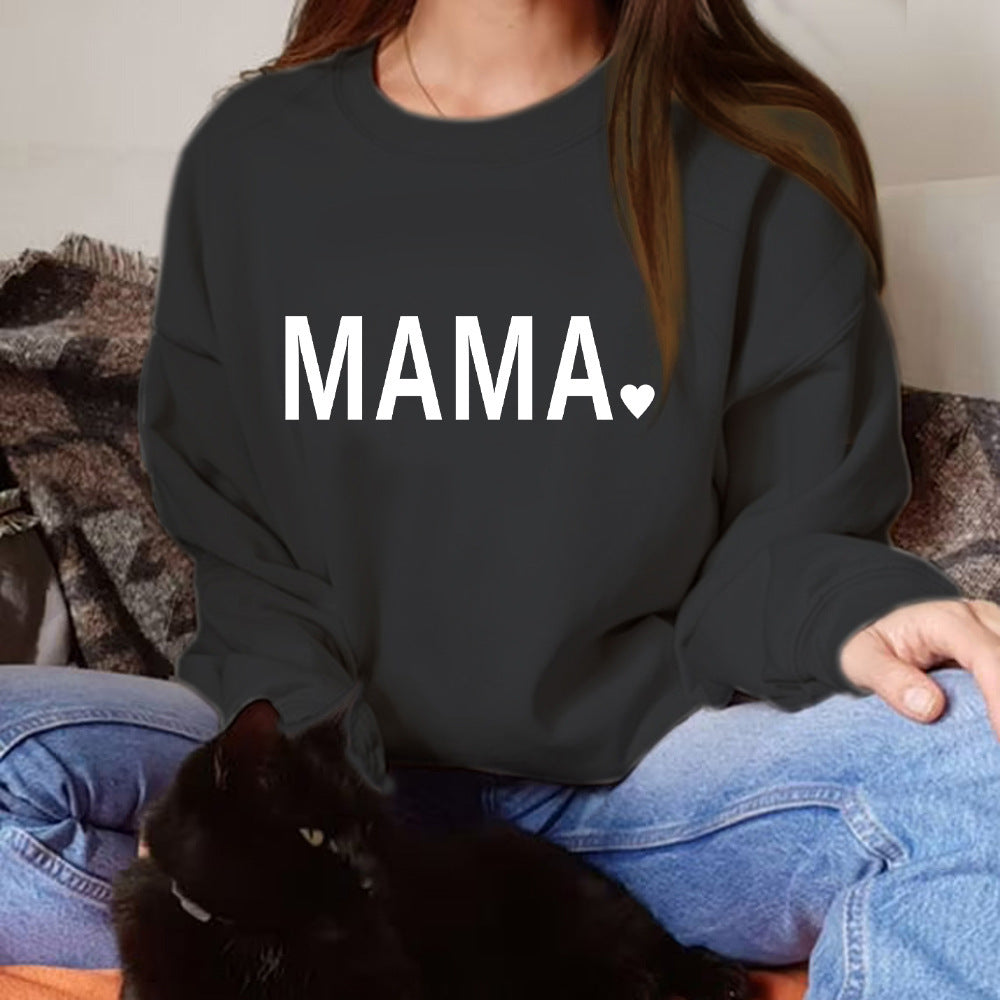 Thanksgiving MAMA Print Casual Crewneck Sweatshirt