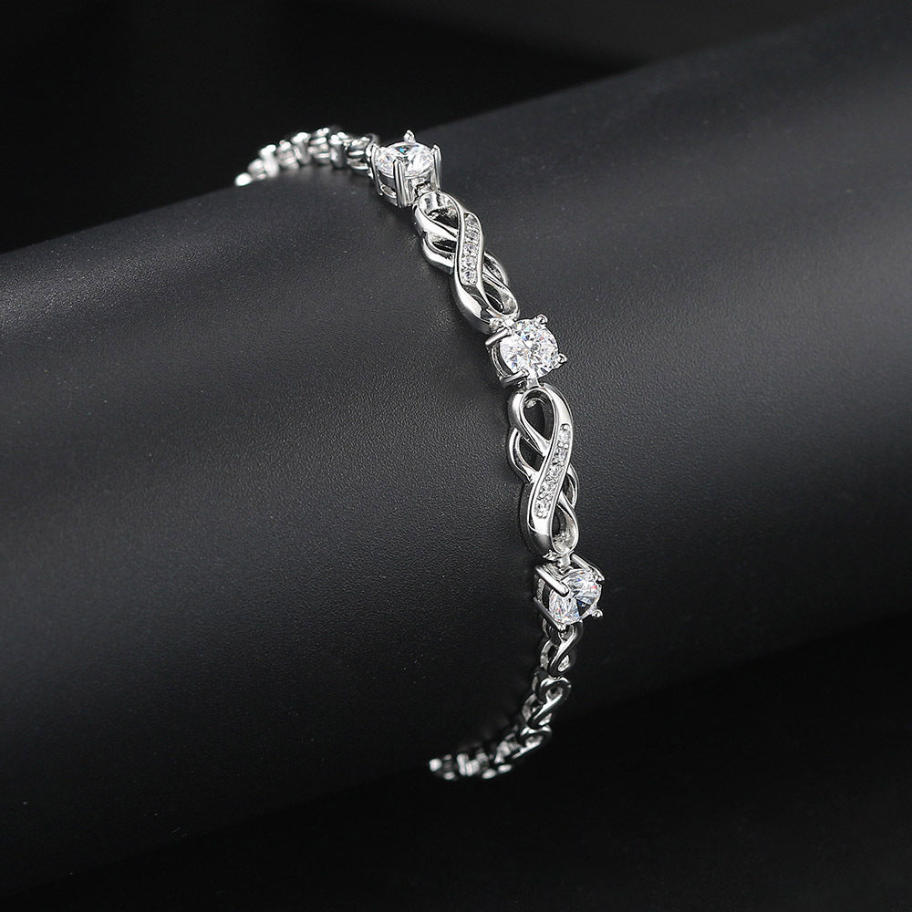 European And American Popular 8-word Inlaid Zircon White Gold Plated Infinite Bracelet