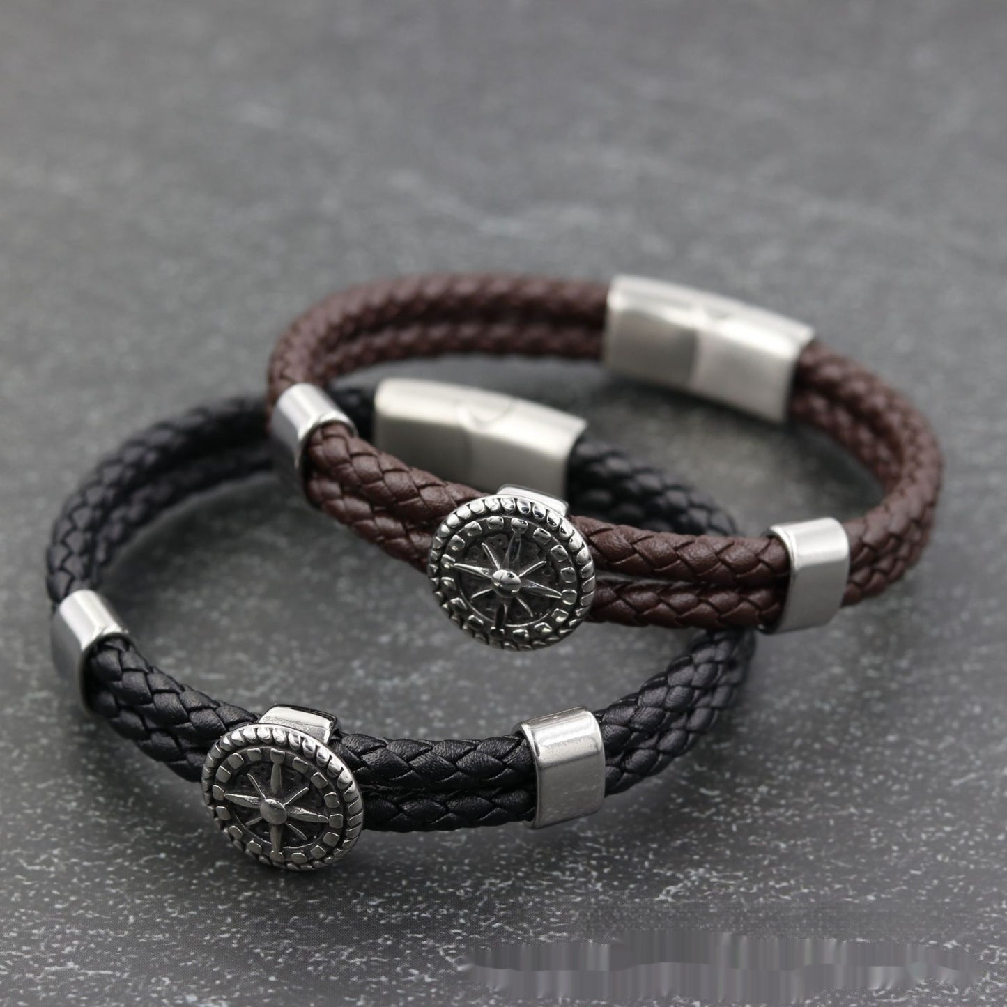 New Men's Stainless Steel Bracelet Double Woven