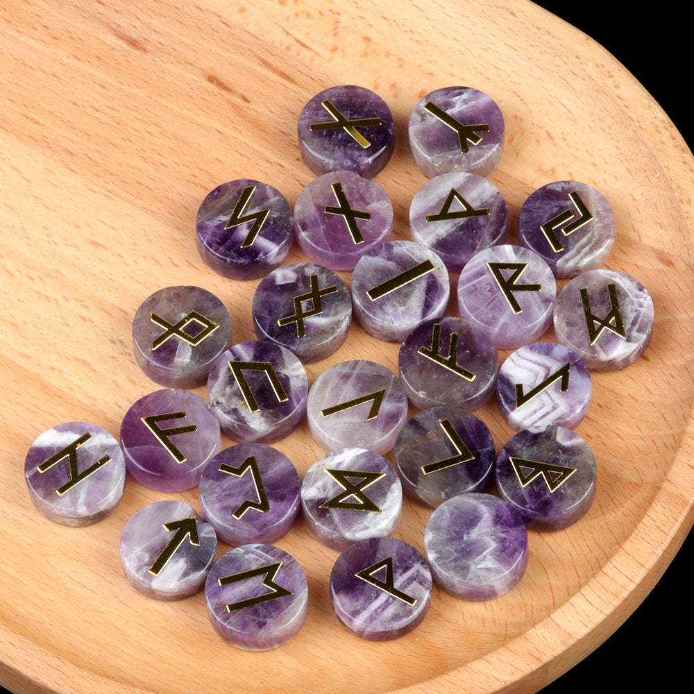 1662-25 Pieces A Pack Of Runes Natural Crystal Agate Luen Letter Wafer Suit Nordic Germanic