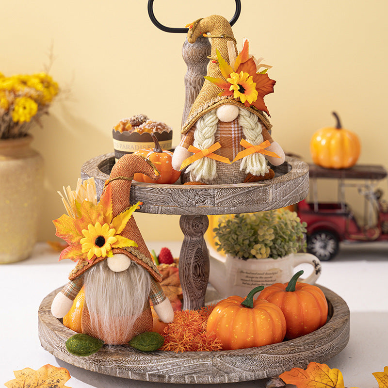 Thanksgiving Decorations Standing Faceless Doll Ornaments Harvest Season Maple Leaf Sunflower Curved Hat Rudolf