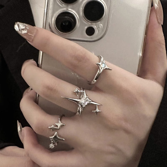 Anillo de estrellas de ocho puntas con circonita personalizada a la moda para mujer