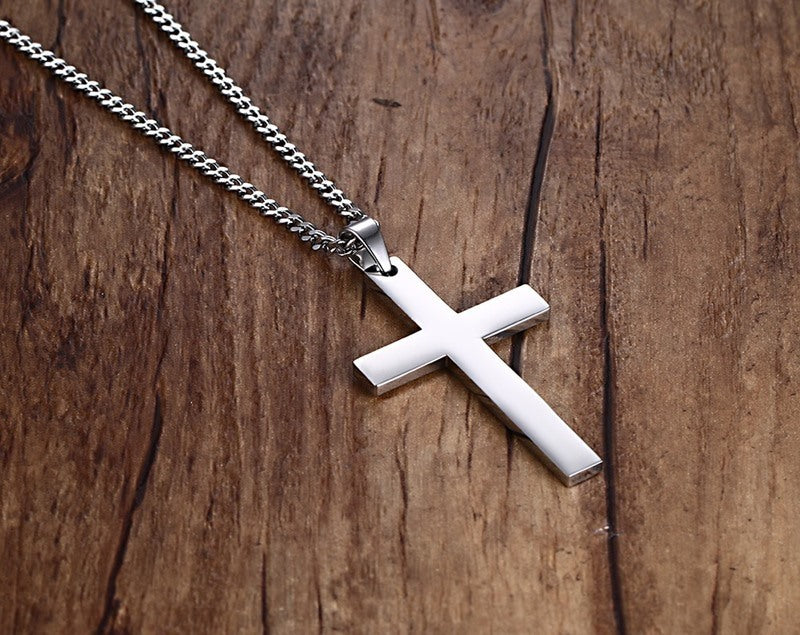 Stainless Steel Cross Pendant Gold Sweater Necklace Black Foreign Trade Accessories Jewellery Accessories Wholesale PN-572