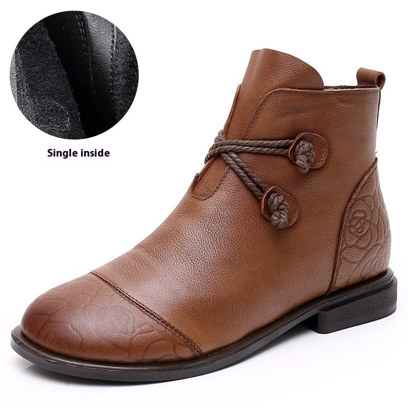 Plus Size Tube Single Ankle Boots Flat Leather