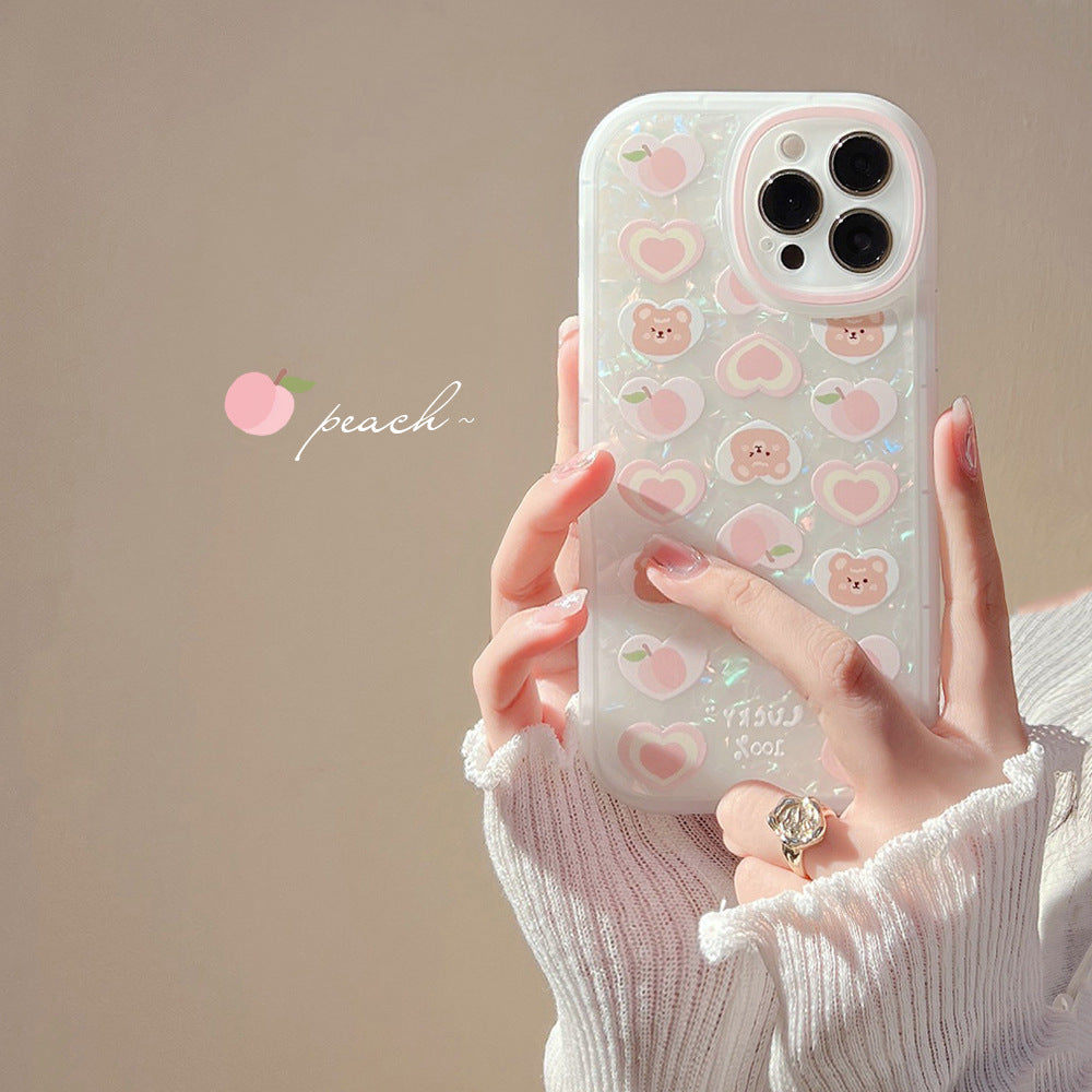 Funda para teléfono con cadena de perlas y osito de amor de melocotón