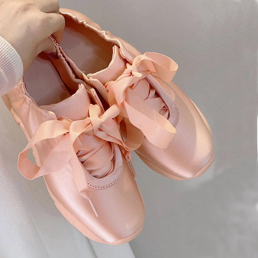 Women's Silver Lace-up Ballet Shoes Casual Sneaker