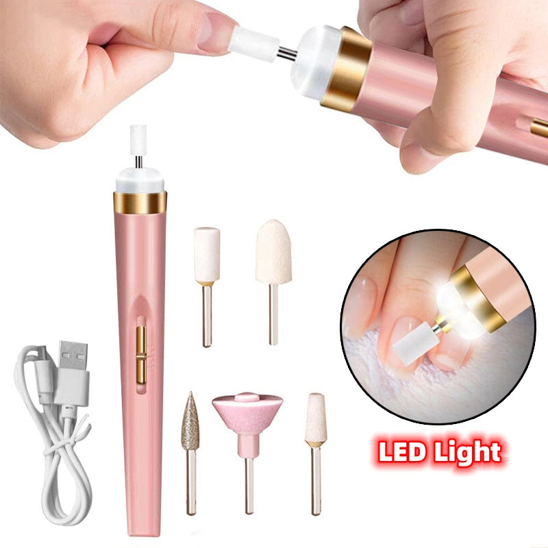 Juego de máquina de manicura 5 en 1, pulidor de uñas eléctrico, inalámbrico, recargable por USB con cortadores LED, molino para accesorios de manicura y pedicura