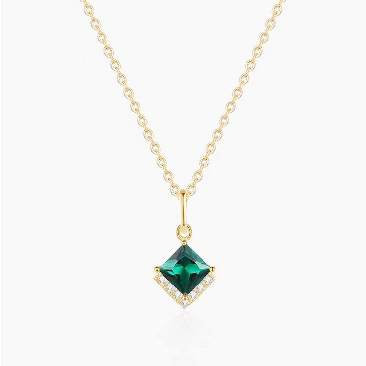 Square Diamond Emerald Clavicle Chain