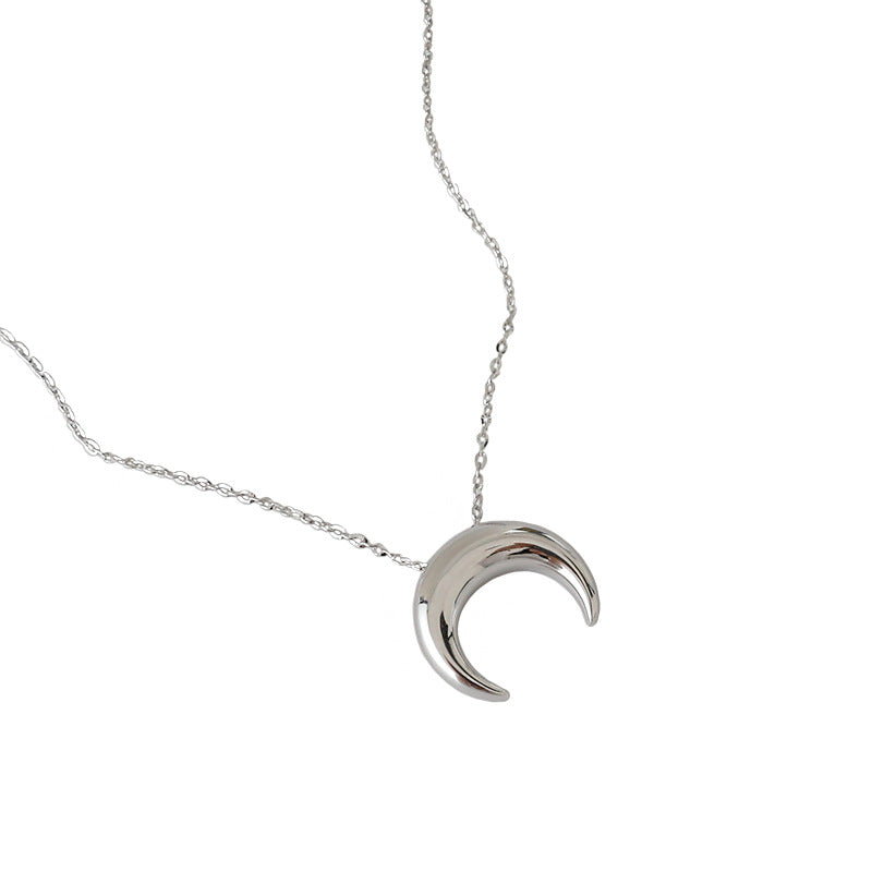 Korean Style 925 Sterling Silver Necklace INS Simple All-match Moon Necklace