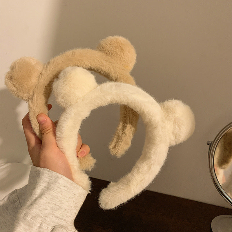 Plush Bear Ears Female Cartoon Broken Hair Face Wash Mask Special Hair Tie Headdress