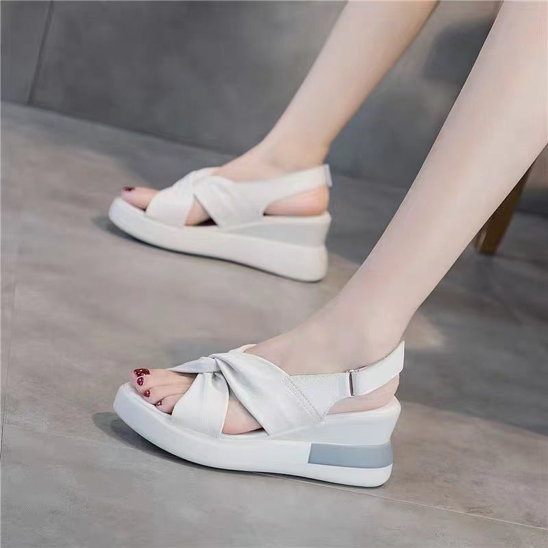 Bow Cross Height Increasing Wedge Sandals