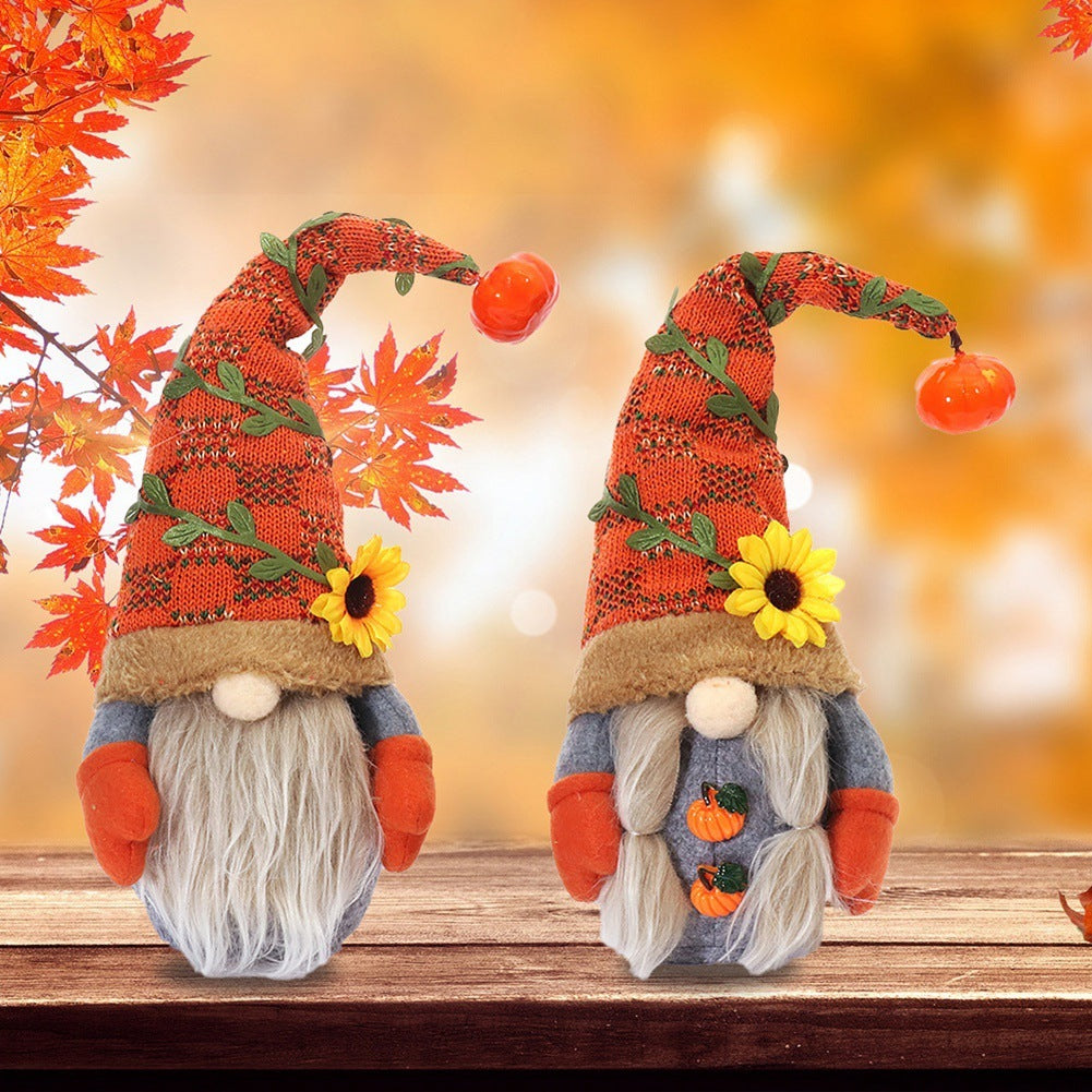 Thanksgiving Harvest Festival Pumpkin Sunflower Faceless Doll Decoration