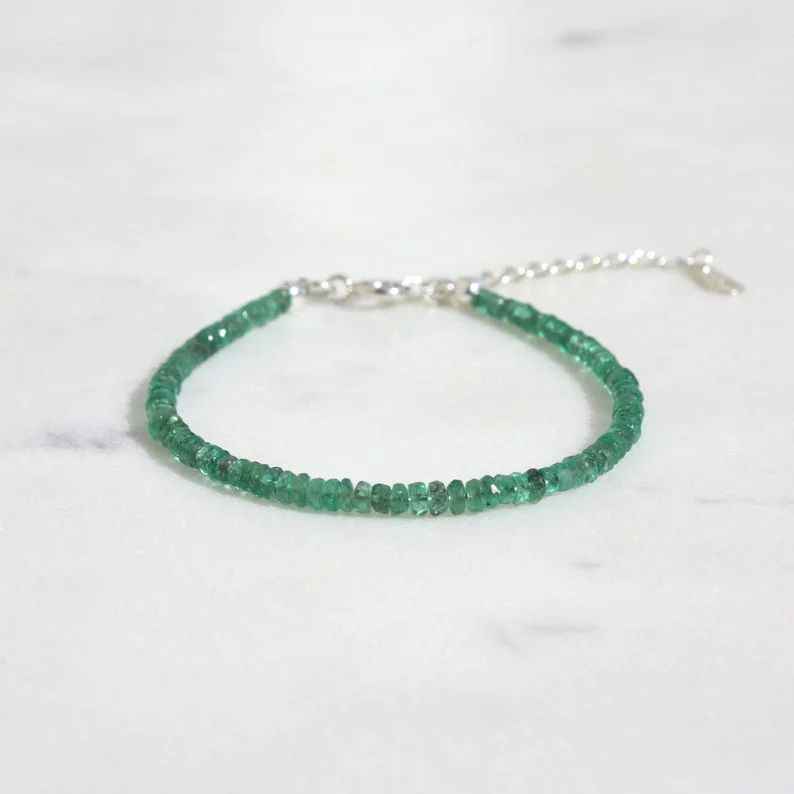 Emerald Genuine Bracelet Dainty 2,5 Mm Faceted Emerald May B