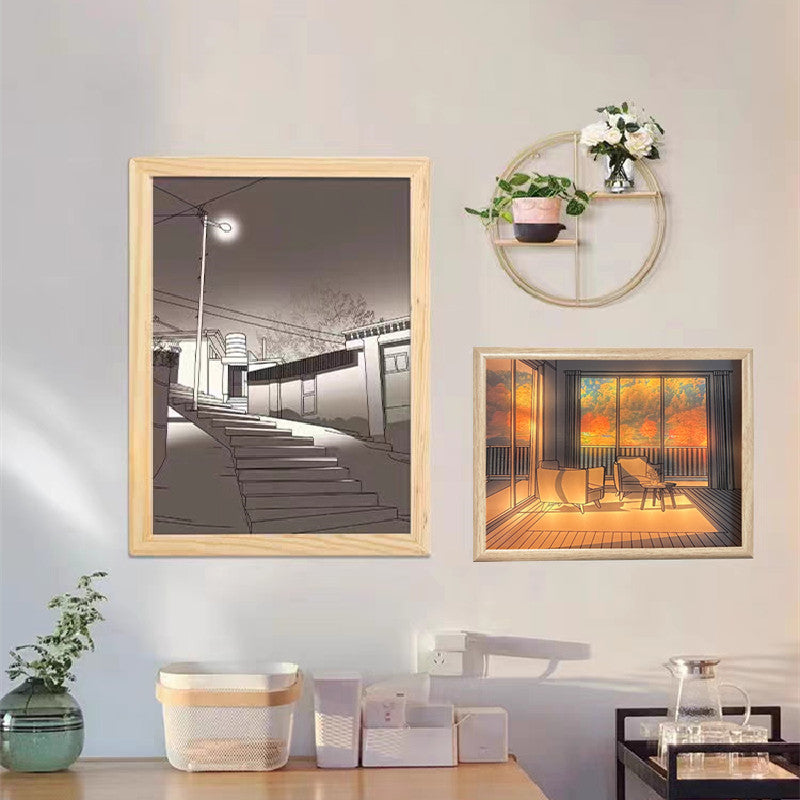 Imagen iluminada LED luz decorativa pintura cabecera imagen estilo creativo moderno simular sol dibujo noche luz regalo