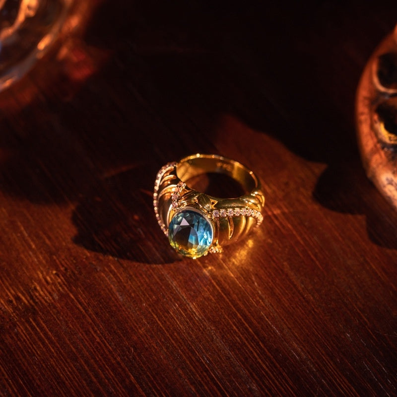 Mid-ancient European And American Sapphire Elegant Gold-plated Ring