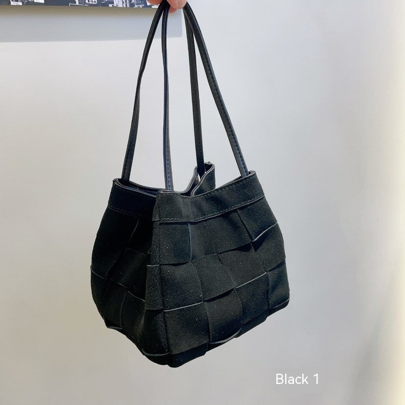 Bolso de hombro portátil de tejido vintage de piel de vaca de otoño e invierno para mujer