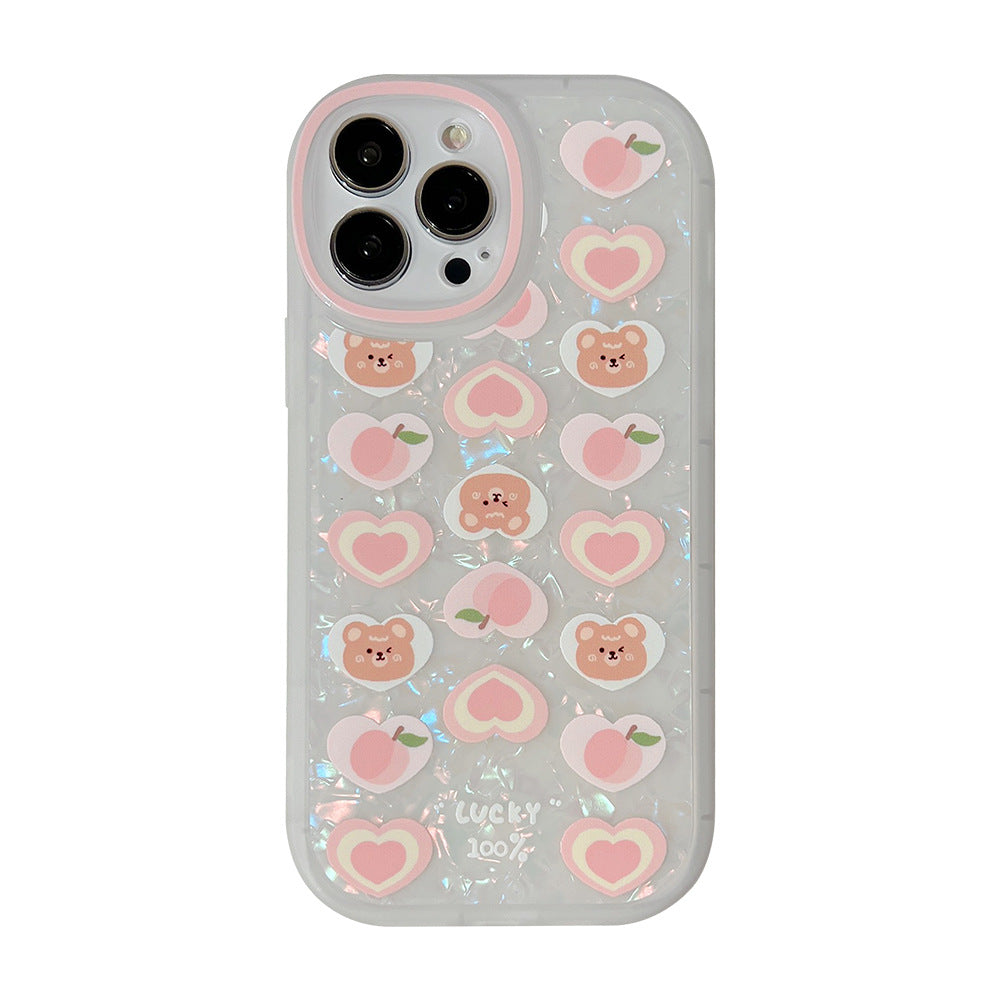 Funda para teléfono con cadena de perlas y osito de amor de melocotón