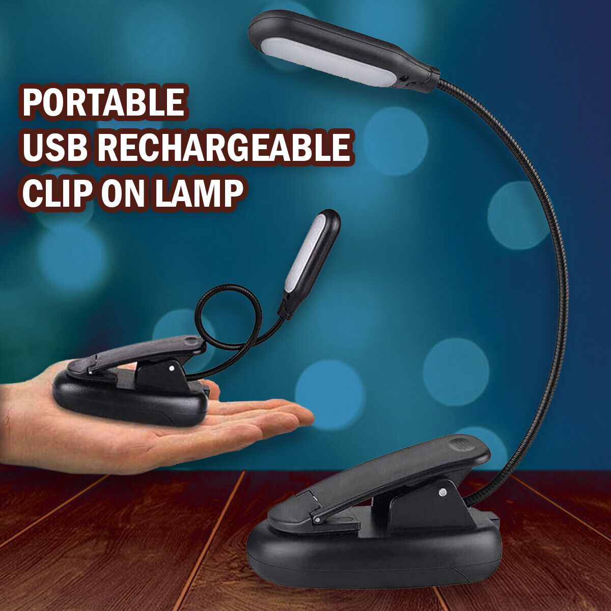 LED Reading Book Light With Flexible Clip USB Rechargeable Lamps For Reader Work