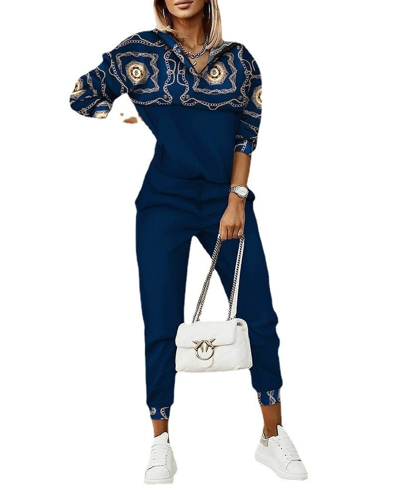 Women's  Commuter Top Printed Trousers Zipper Fashion Suit