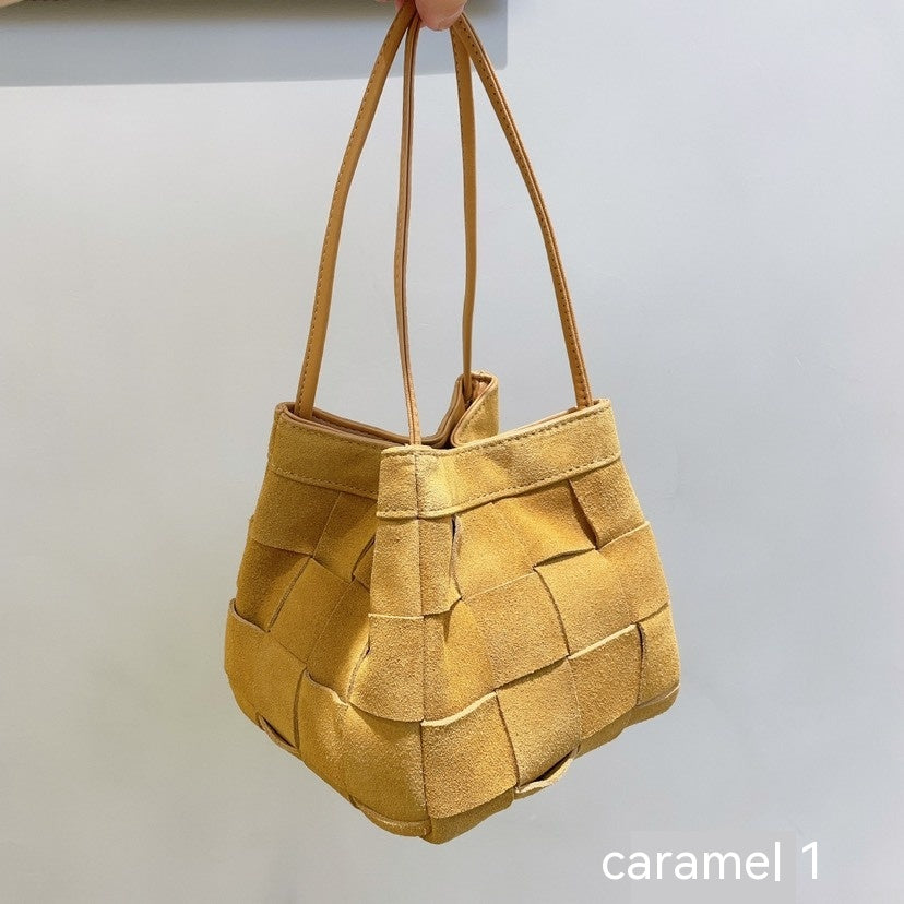 Bolso de hombro portátil de tejido vintage de piel de vaca de otoño e invierno para mujer