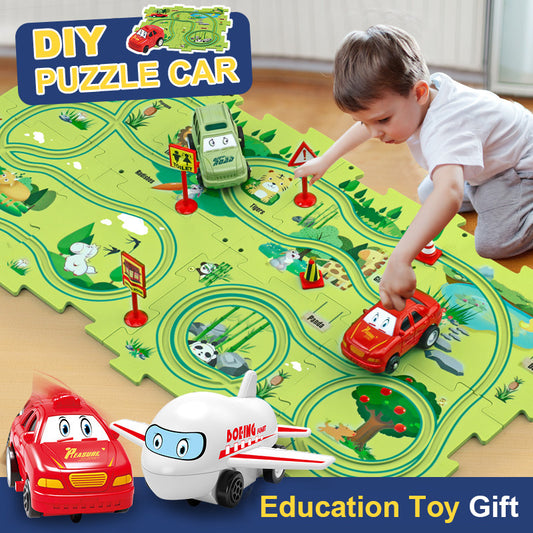 Rompecabezas para niños, ferrocarril eléctrico, Speeder, montaje artesanal, coche eléctrico, carril automático, escena de ciudad, construcción, juguete para regalo educativo