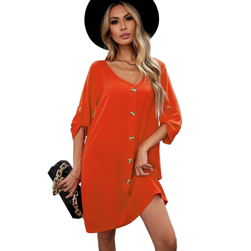 Women's Half Sleeve V-neck New High Waist Dress