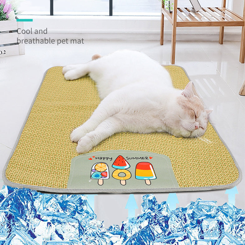 Pet Mat Ice Cool Grass Mat Dog's Nest Tengzhu Cooling Summer Pet's Nest Cat Sleeping Mat Anti Scratch Dog Bed Anti Moisture Dogs Cats Supplies Summer Pet Products