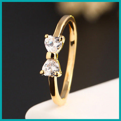 Heart-shaped Zircon Ring Women's Gold Ring Bow