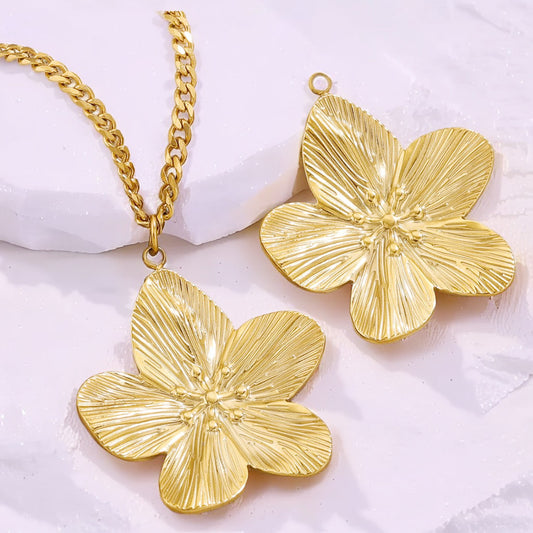 Vintage Gold Stainless Steel DIY Flower Pendant Advanced Design Necklace Earring Pendant