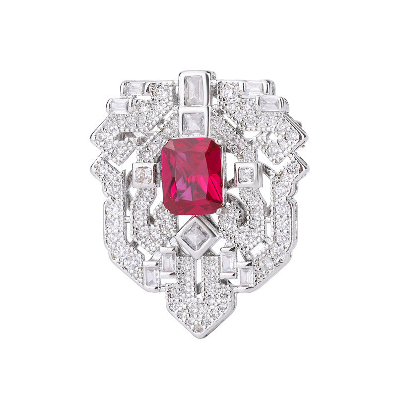 Fashion Emerald Red Corundum Brooch