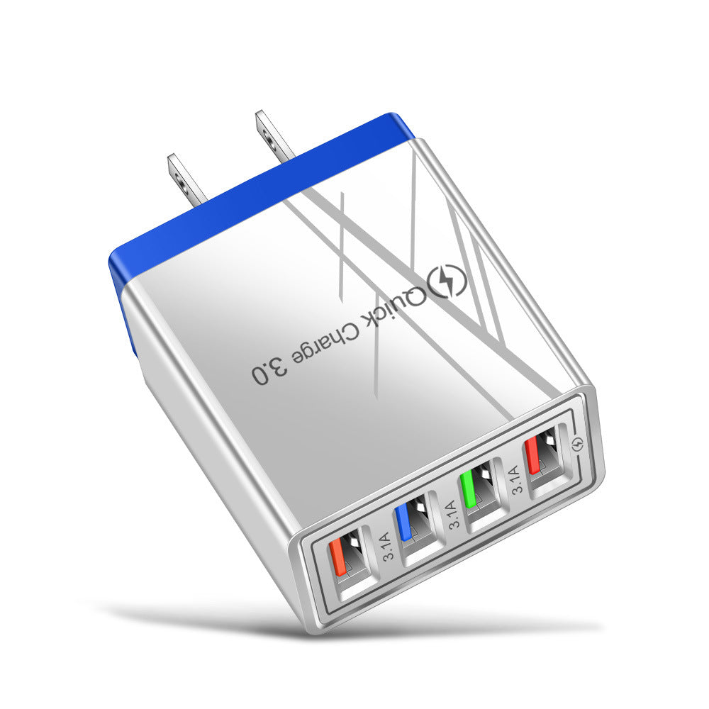 USB 充电器快速充电 3.0 4 手机适配器适用于平板电脑便携式壁式移动充电器快速充电器