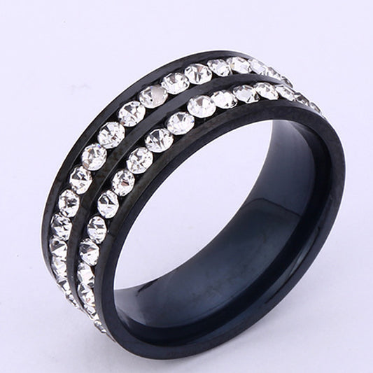 Diamond Ring Stainless Steel Jewelry Double Row Perimeter Diamond